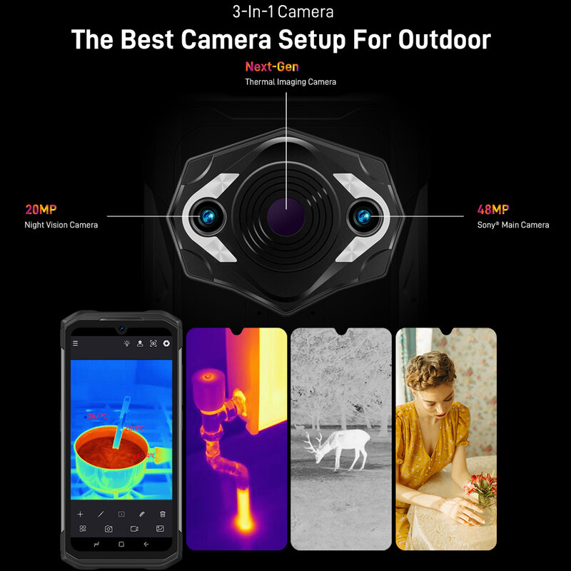 DOOGEE-S98 Pro Câmera de Imagem Térmica, Visão Noturna de 20MP, Helio G96 Octa-Core, 8GB, 256GB, Carregamento Rápido 33W, 6000mAh, 6,3 ", FHD