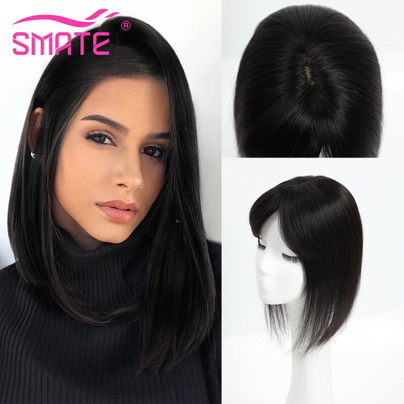 SMATE Hair Topper For Woman Human Hair Clip-In One Piece 100% Real Remy Human Hair Topper for Women With Thin Hair Natural Color