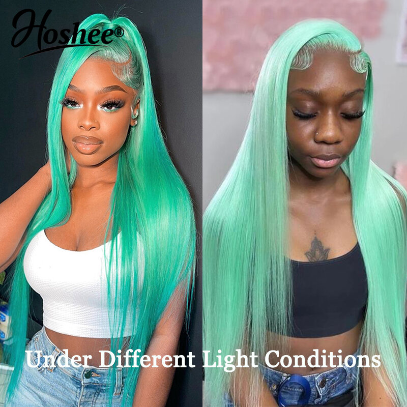 Prosta miętowa kolor zielony T część HD koronkowa peruka wstępnie oskubane przezroczysta brazylijska dziewica bezklejowa na sprzedaż 13x4 peruka z ludzkich włosów