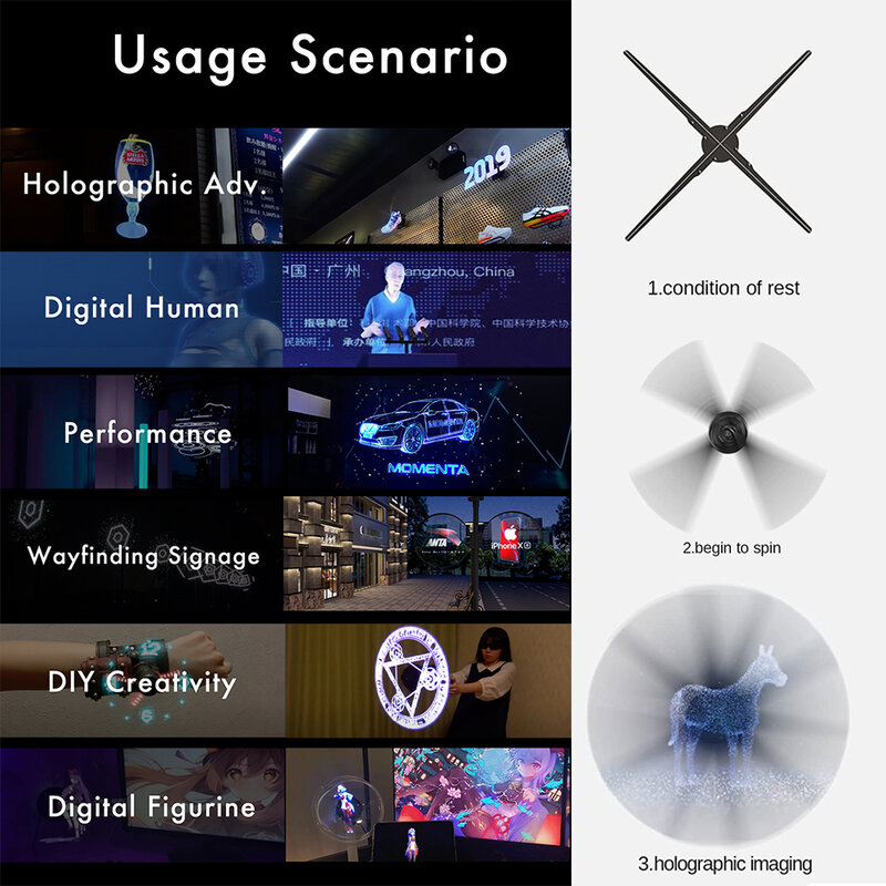 Ventilador de holograma 3D con iluminación LED, pantalla holográfica de 2023AI, señalización Digital, Control remoto por Wifi, transmisión de pantalla de publicidad comercial
