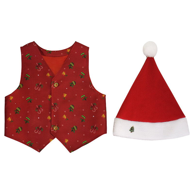 Disfraz de Navidad para niños, chaleco de vacaciones para niños, verde y rojo con sombrero, disfraz de California para niños y niñas