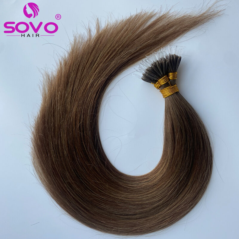 Kristall Haar verlängerungen 100% menschliches Haar Nano Keratin gerade europäische elastische Ring verbindungen remy menschliche Haar verlängerungen 12-26 Zoll