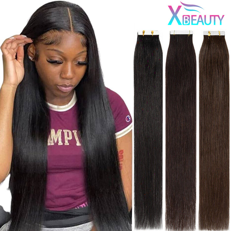 Tape In Human Hair Extensions 100% Remy Natural Human Hair 16-26 Inch Straight Extensions Seamless Skin Weft Adhesive For Women