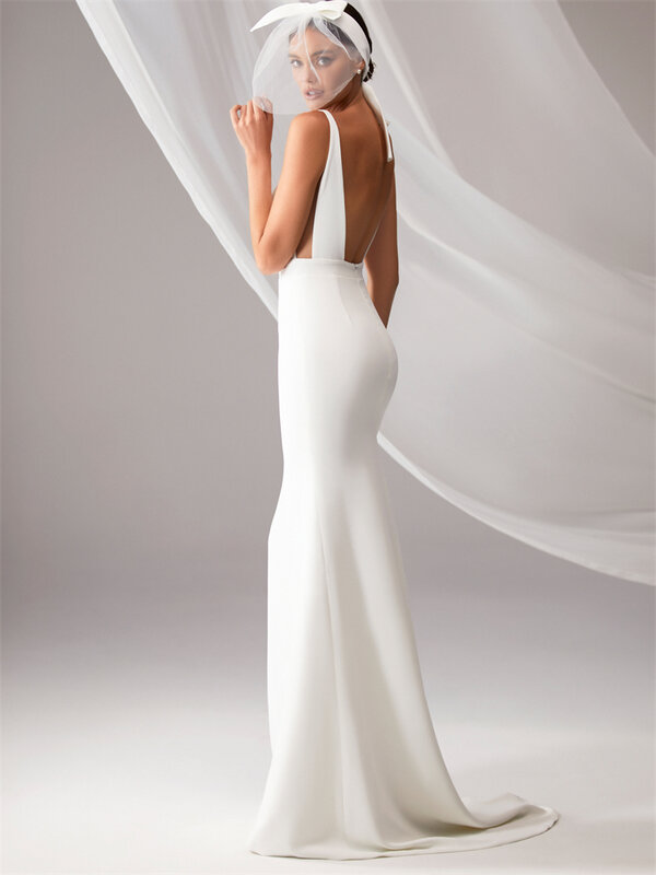 Vestido de noiva suave sereia cetim feminino, elegante vestido de noiva, trem de varredura, feito sob medida, 20077