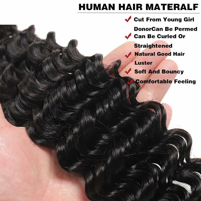 Bundles with Closure Deep Wave Brazilian Virgin Hair 3 Bundles with 4x4 HD Lace Closure With Baby Hair Natural Color Deep Curly