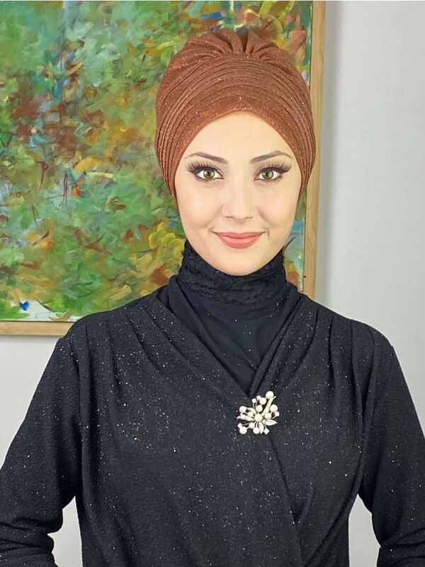 Topkapi Silvery Cross Draped Outer Bonnet, Turban Scarf Hijab Clothing Muslim Fashion Casual Shawl Modern and Stylish Women