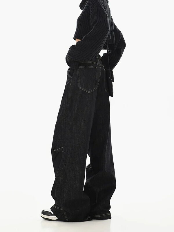 Jean taille haute pour femme, pantalon en denim baggy, jambe large, style américain, mode streetwear vintage, Y2K