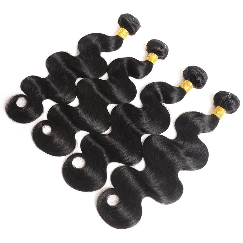 Mechones de cabello humano ondulado para mujeres negras, 28, 30, 32 pulgadas, 13x4, encaje Frontal transparente, cabello Remy brasileño, 3 mechones
