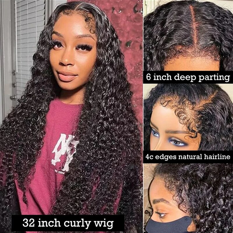 Afro Kinky peruca encaracolada para mulheres, cabelo humano hd, perucas dianteiras sem cola do laço, peruca frontal de onda profunda, 30 ", 13x6, 13x4, 4c bordas, à venda