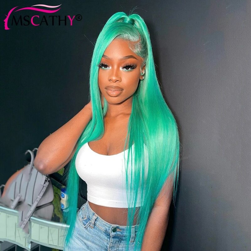 13x4 Mint green Colored Brazilian Wigs Frontal Wigs Original For Women Transparent HD Lace Front Wig Preplucked On Sale