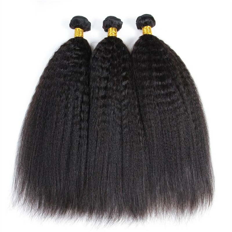 Extensões de tecelagem brasileiras, Kinky Straight Hair Bundles, 100% Weave Cabelo Humano, Cabelo Virgem, Yaki Natural, 1 Pc, 3 Pcs, 4 Pcs