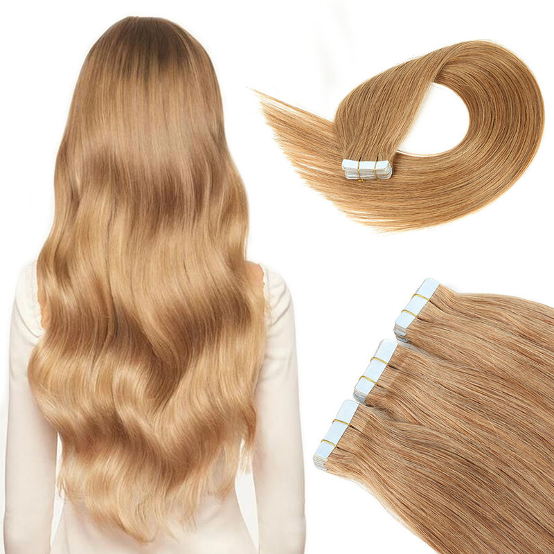 Tape in Hair Extensions Honey Blonde Strawberry Blonde Remy Human Hair Extensions Silky Straight for Fashion Women 20/40 Pcs #27