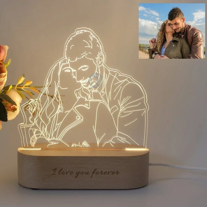 Lampe 3D Personnalisée avec Photo, Veilleuse avec Texte et Gravure, Cadeau pour Mariage, Travailleurs, Saint Valentin