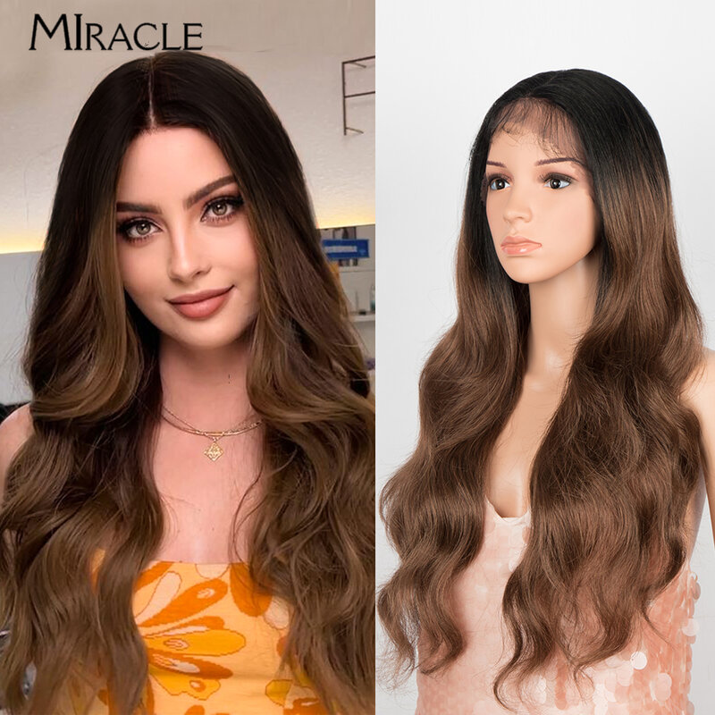 MILAGRE-Body Wave Synthetic Lace Front Wig para Mulheres, Ombre, Loira, Cosplay, Resistente ao Calor, Cabelo Falso, 26"