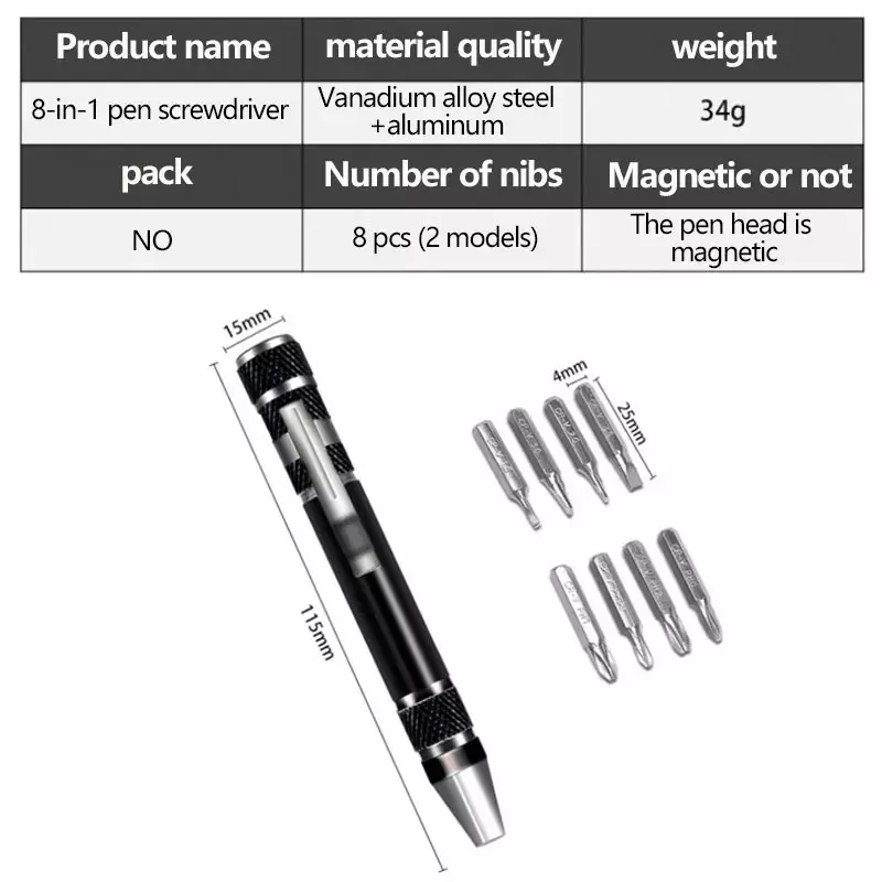 10PCS DIY Mobile Phone Service Tool Removal Driver Aluminum Alloy Pen Type Multi-function 8-in-1 Screwdriver Set