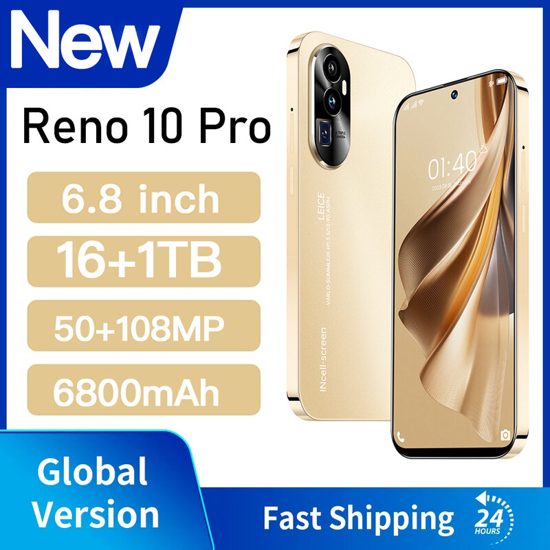 Reno-Smartphone 10 pro 5g,Snapdragonテラバイトプロセッサ,16 1 6.8インチ画面,108MPカメラ,6800mahバッテリー,Google Play,otg,公式