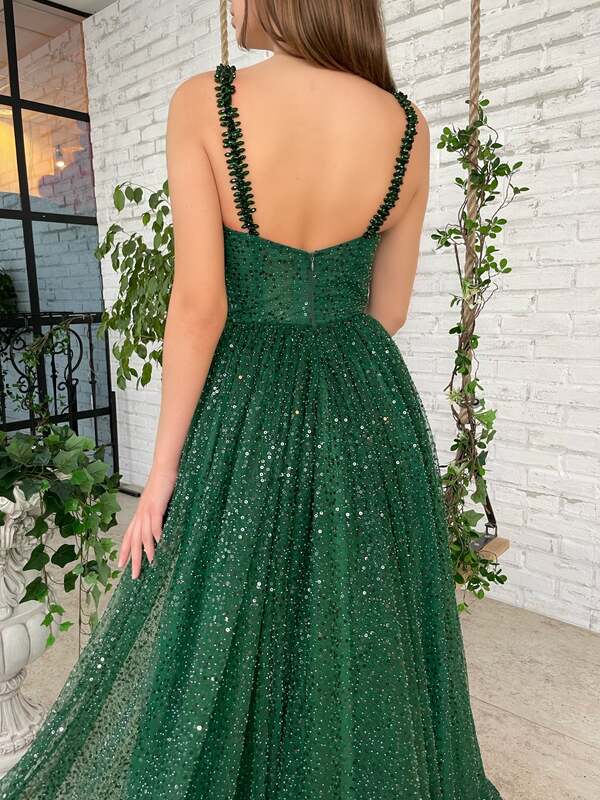 Women'S Sequin Prom Dress Spaghetti Straps V Neck Ball Gowns Sparkly A Line Long Formal Evening Party Wedding Dresses