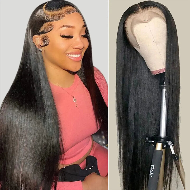 30 32 inch Bone Straight Lace Front Human Hair Wig 250 Densisty Brazilian 13x6 Straight Transparent Lace Frontal Wigs For Women