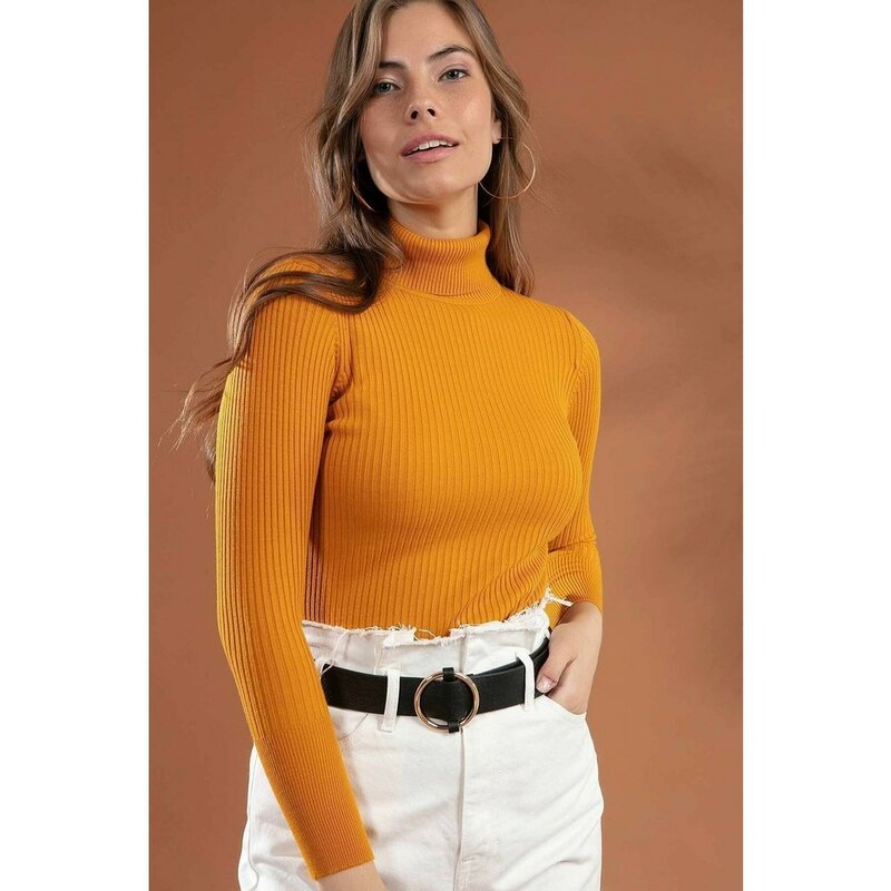 女性用タートルネックと長袖のニットセーター,ファッショナブルなニット,フード付きセーター