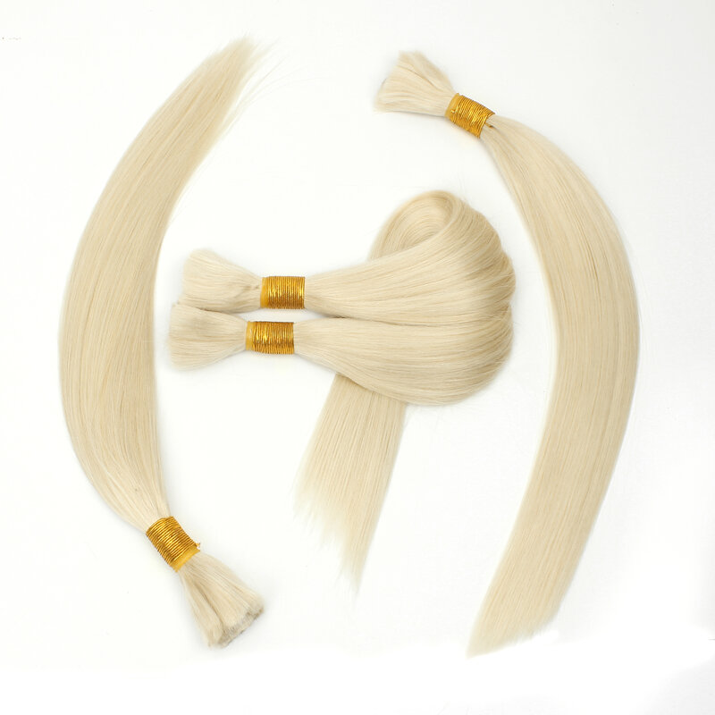 Extensiones de cabello humano indio Remy, pelo liso a granel, sin trenza, Color 1001 #16 "-28"
