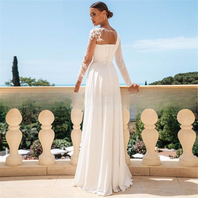 Modna suknia ślubna z rozcięciem na jedno ramię elegancka i szykowna z okrągłym dekoltem do podłogi aplikacja cywilna suknia ślubna 2023