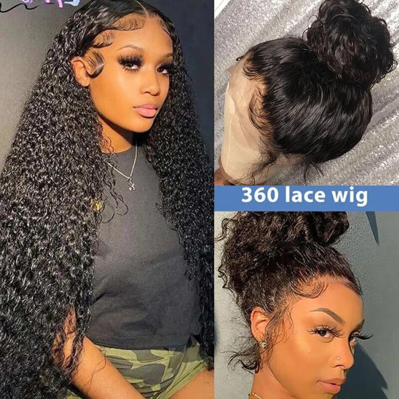 360 Full Lace Wig Curly Human Hair Wigs 30 Inch HD Lace Frontal Wigs For Women Brazilian Kinky Curly Transparent Pre Plucked Wig