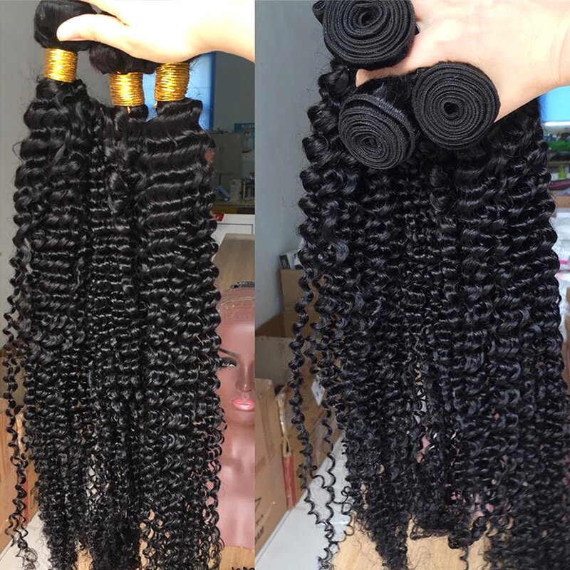 Brazilian Deep Wave Tece, 100% cabelo humano tece, cor natural, Raw Remy, extensões de cabelo encaracolado, 30 ", 1, 3, 4 Pacotes Deal