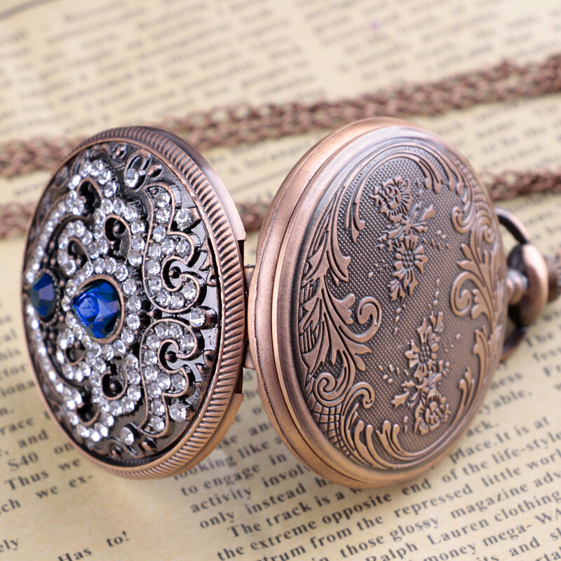 Reloj de bolsillo de lujo para mujer, colgante de reloj de bolsillo británico con múltiples diamantes azules, regalos de cadena para mujer