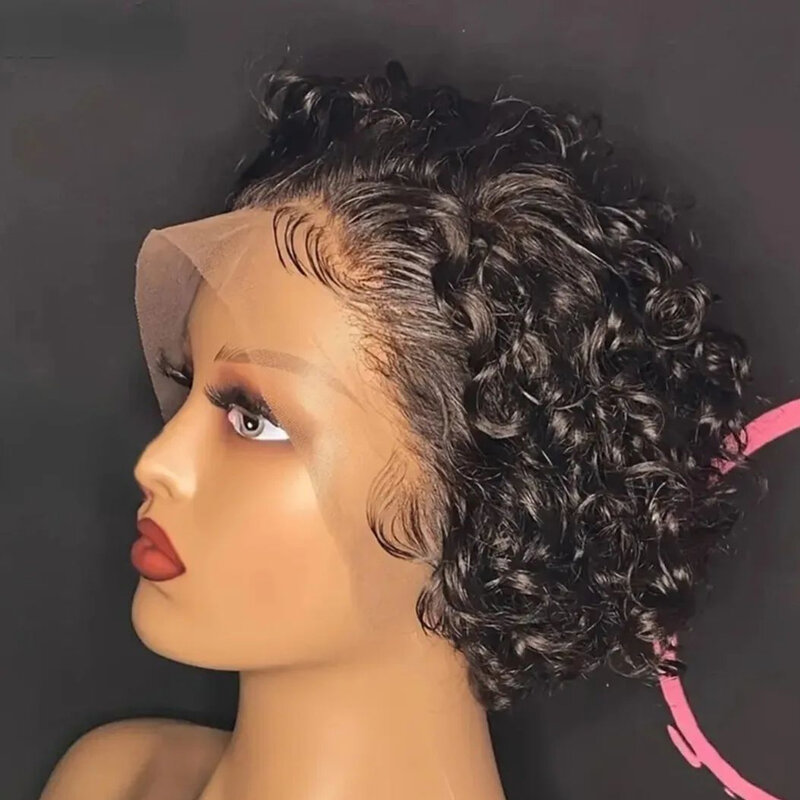 Peruka z kręconym fryzura Pixie przezroczysta peruki typu Lace z ludzkich włosów peruka z krótkim bobem 13x1 koronkowa peruka Prepluck brazylia ludzkie włosy dla kobiet tanie
