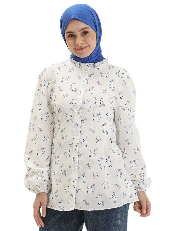 Camisa con estampado Floral para mujer musulmana, camisa con cuello con volantes, botones de manga larga, moda turca, árabe, islámica, elegante, 4 estaciones