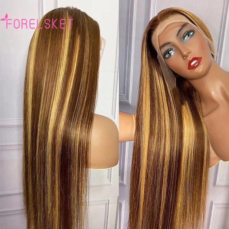 32 Cal proste koronkowe przednie włosy 13x4 koronkowe peruki frontalne brazylijskie Remy 180% miodowe blond kolorowe peruki dla kobiet