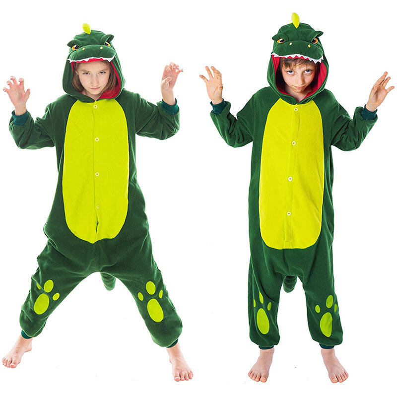 Pijama Kigurumi para crianças e adultos, dinossauro verde Animal Onesie, família Cosplay Costume