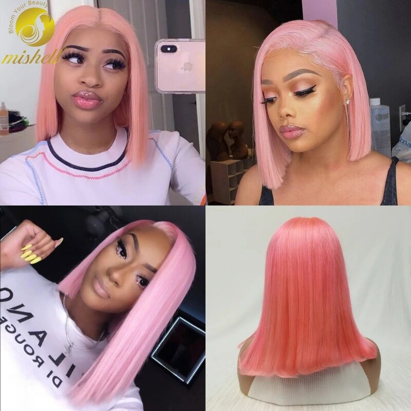 Colorful Straigt Short Bob Human Hair Wigs 13x4 Frontal Wigs Transparent Lace Brazilian Short Human Hair For Black Woman