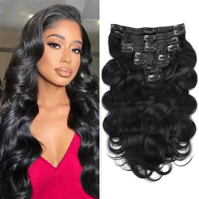 Body Wave Clip in Hair Extensions for Black Women 100% Unprocessed Virgin Human Hair Clip in Extensions #1B Natural Black Color