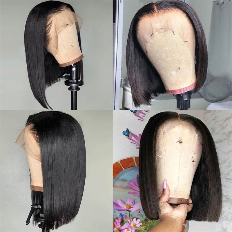 13x4 Brazilian Lace Front Human Hair Wigs Short Straight Bob Wigs For Women Remy Lace Frontal Human Hair Bob Wigs With Baby Hair