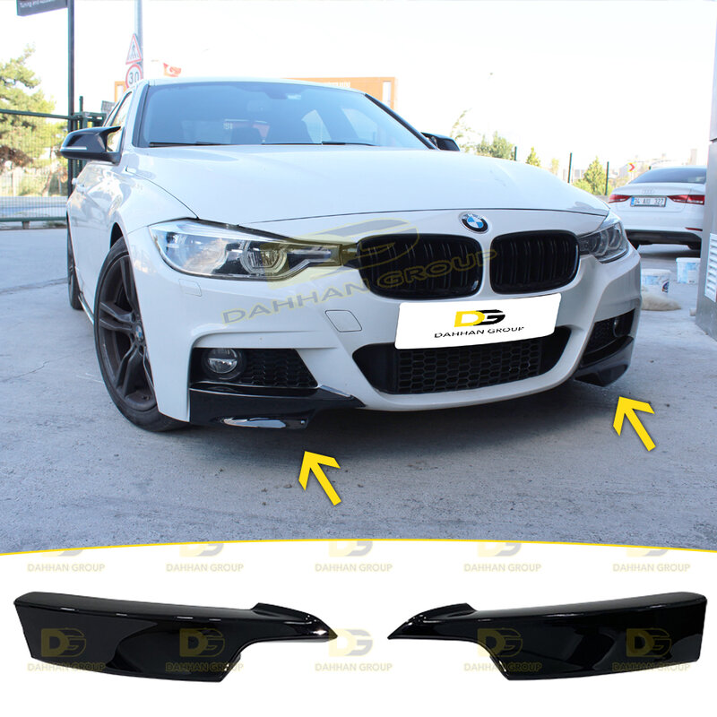 B.M.W 3 Series F30 and F30 LCI 2012 - 2018 Front Bumper Corner Flaps Extension Left and Right Piano Gloss Black Plastic