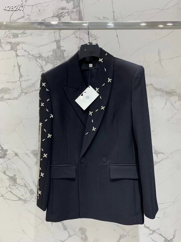 High Quality Elegant Fashion Blazer 2024 For Women Suit Polyester Diamonds New Party Club Summer