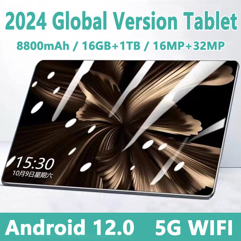 Tableta 5G Android 2024, 16GB de RAM, 1TB de ROM, 16MP, 32MP, 12,0 mAh, 10 núcleos, WIFI, Bluetooth, 8800