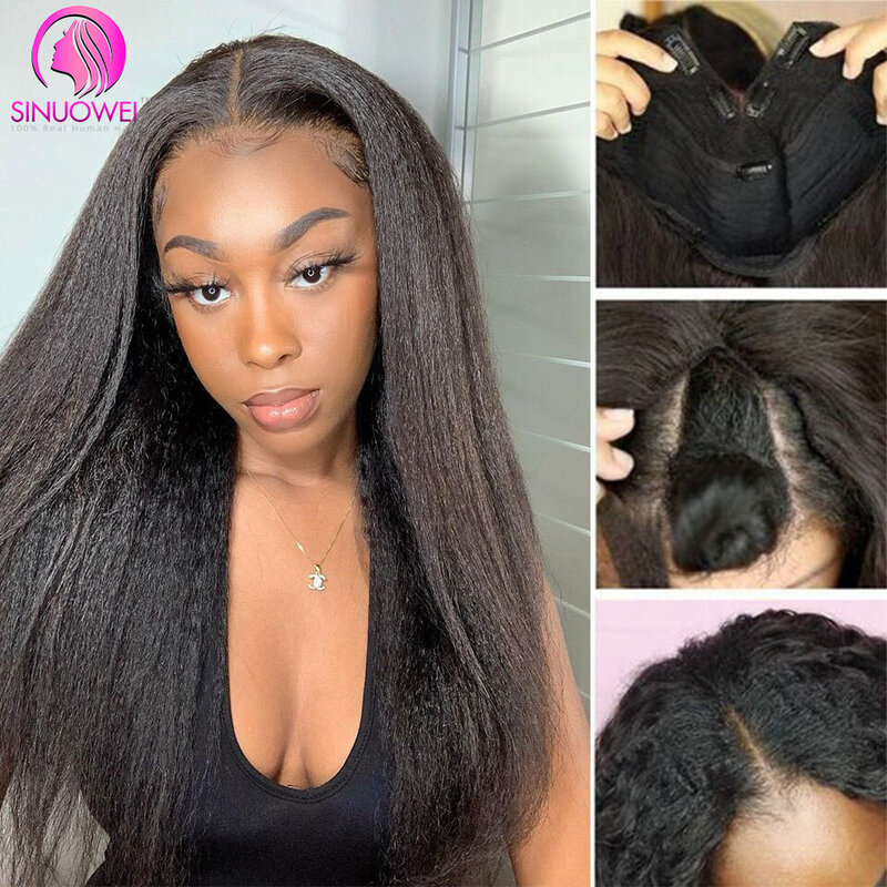 Brazilian U V Part Wig 100% Human Hair No Leave Out Kinky Straight Wig For Women V Part No Glue Natural Color Human Hair Wig