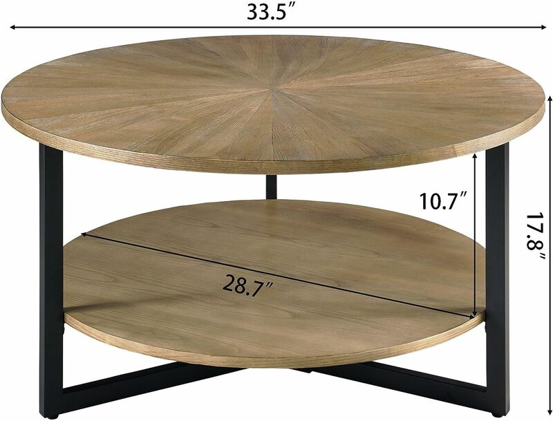 Leemtorig-table basse circulaire en bois massif, table basse à tambour de ferme avec rangement pour salon