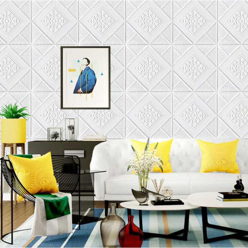 1 sztuk 70*70cm tapeta na sufit 3D cegły wodoodporna ściana naklejki pianki papier samoprzylepny Home Decor