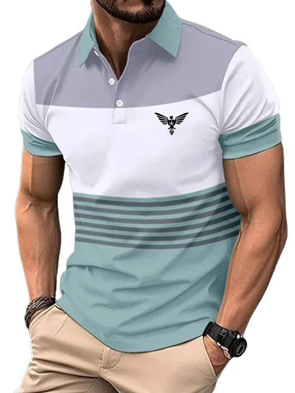 Summer Men's fashion short -sleeved striped Polo shirt casual lapel button Polos men clothing