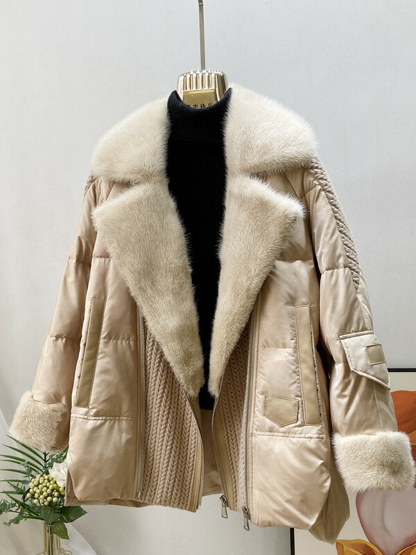 2022แฟชั่นฤดูใบไม้ร่วงใหม่ฤดูหนาว Real Mink Fur Coat ขนห่านธรรมชาติแจ็คเก็ตหรูหราลงขนสัตว์ผู้หญิง
