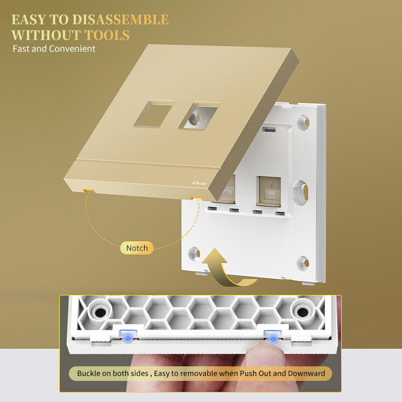 CNCOB Ethernet Faceplate Dual Port Telephone Network Panel 86 Type Wall Plate Socket Electrical Equipment 5pcs