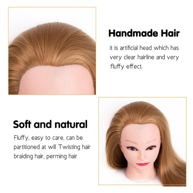 Alileader-Cabeza de maniquí con cabeza de entrenamiento para peluquería, cabeza de práctica de peluquería, 7 estilos de entrenamiento de cabello para peinados, regalo gratis, 65Cm