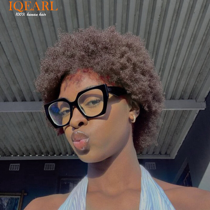 Perruque afro brésilienne naturelle crépue bouclée avec frange pour femme, cheveux humains, densité 180%