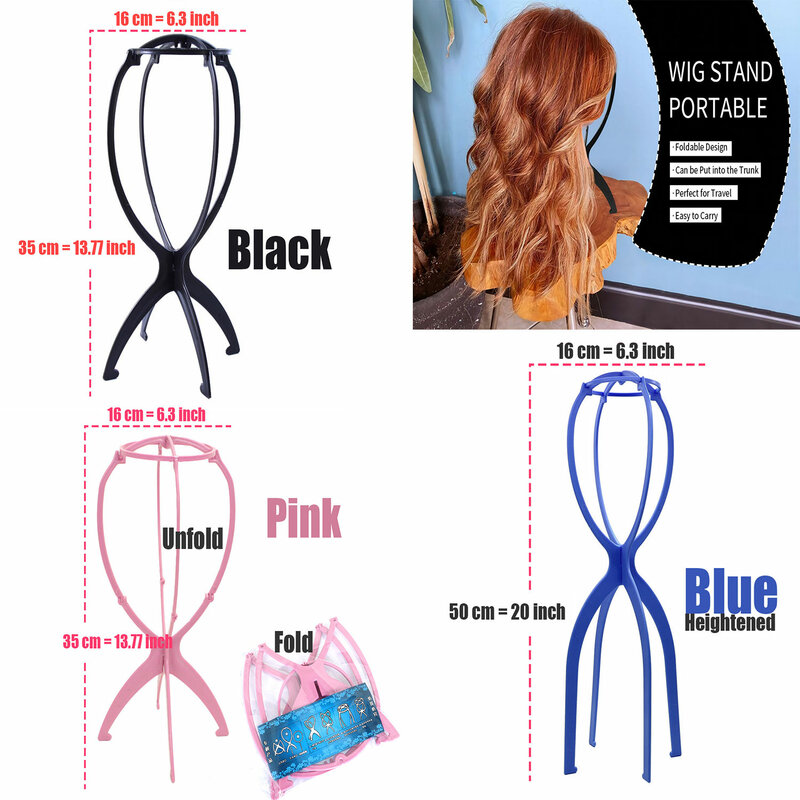 Soporte de plástico para peluca, soporte portátil para cabeza de peluca, color rosa en blanco, soporte para colgar, herramientas de exhibición de cabello duradero, accesorios para peluca