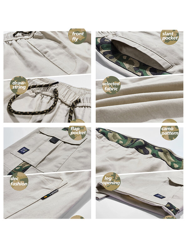 Kolongvangie  Cargo Shorts Elastic Waist Drawstring Cotton Casual Outdoor Lightweight  Shorts with Multi Pockets
