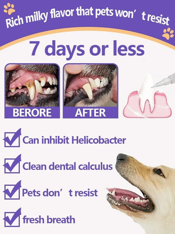 Pluma blanqueadora para limpieza de dientes de mascotas, cuidado dental para perros, eliminador de placa dental, blanquea los dientes, refresca el aliento