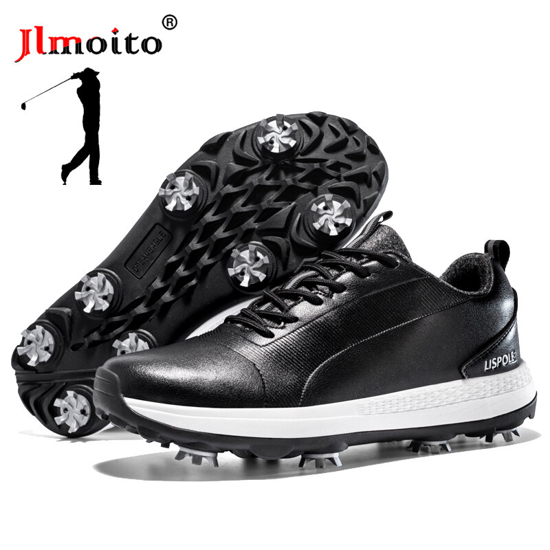 Zapatos de Golf de cuero impermeables para hombre, zapatillas antideslizantes con pinchos, transpirables, de entrenamiento, a la moda, 47